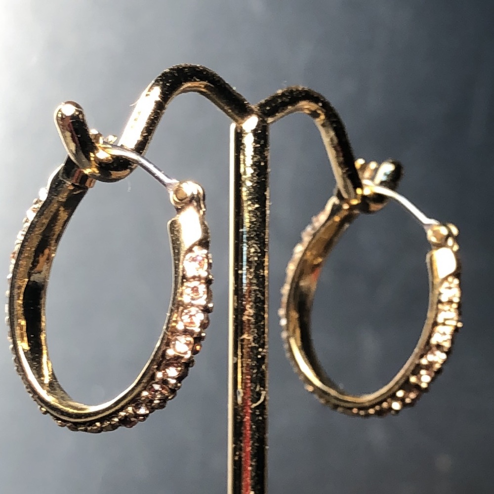 MONET gold pave Huggies Hoop Earrings Rhinestone Gold Metallic 
Quiet Luxury